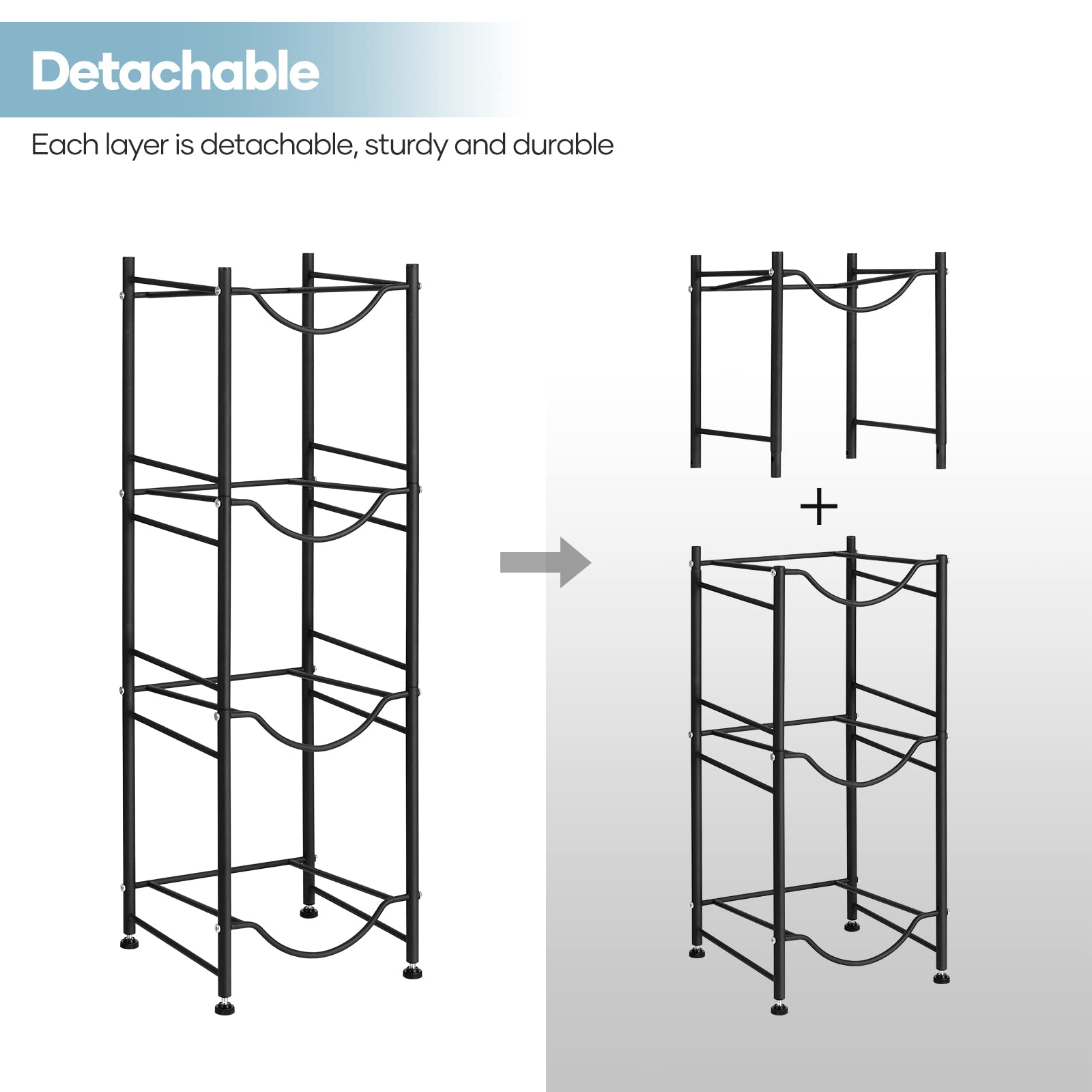 5 Gallon Water Cooler Jug Rack - 4 Tier Detachable Water Bottle Storage Organizer | Heavy Duty Home & Office Water Bottle Holder | Perfect for Kitchen Pantry, Garage, or Workplace Hydration Station