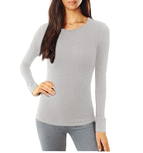 Pure Look Women's Long Sleeve Waffle Knit Stretch Cotton Thermal Underwear Shirt - Soft & Breathable Base Layer for Winter, Fall & Outdoor Activities