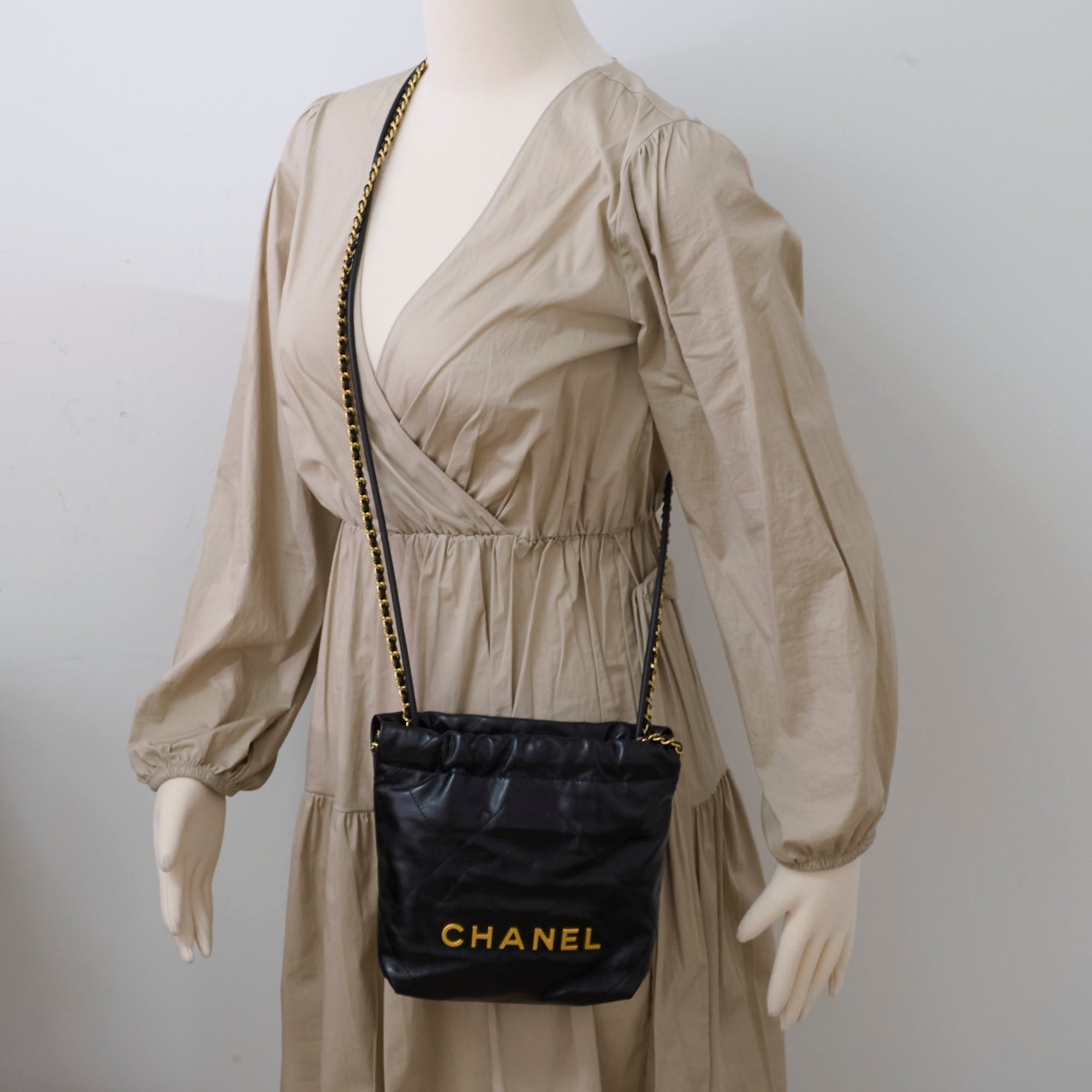 Chanel Mini 22 Black Leather Crossbody Bag with Microchip - Luxury Designer Handbag for Women, Perfect for Date Night & Evening Events
