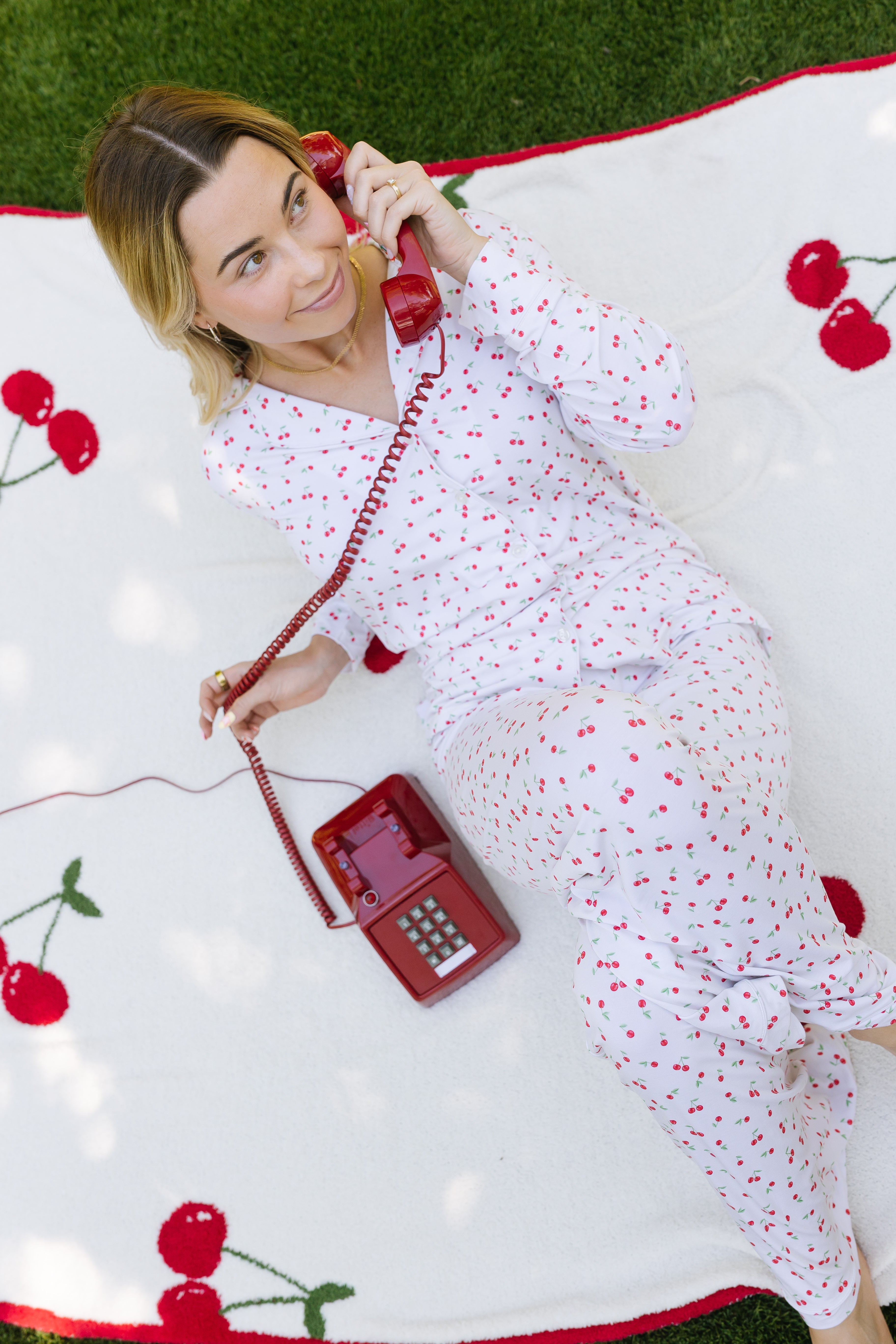 Cherry Print Pajama Set for Women - Soft & Comfortable Sleepwear for Lounge & Bedtime