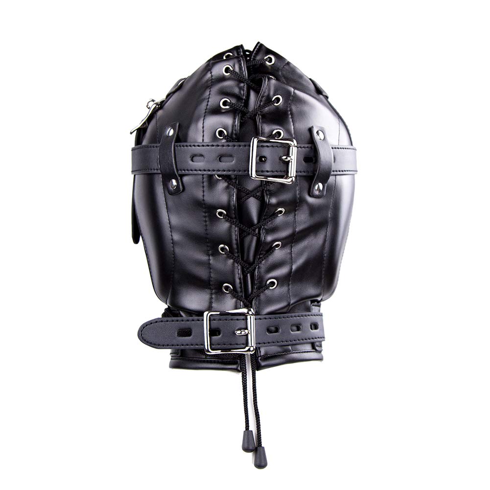 Adjustable Leather BDSM Mask Hood with Breathing Hole & Padlock - Full Face Restraint Blindfold for Men, Women & Couples - Perfect for Role Play, Fetish Parties & Spicing Up Your Sex Life