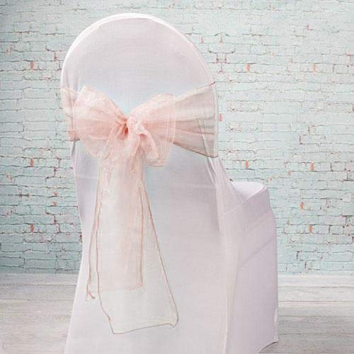 6-Inch Blush Organza Chair Sashes - 10 Pack for Wedding Decor