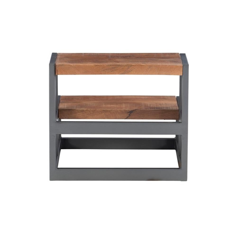 Powell Furniture Linon Benny Wood and Metal Bed Frame in Gunmetal Gray - Sturdy Platform Bed with Headboard for Modern Bedroom, Guest Room & Dorm
