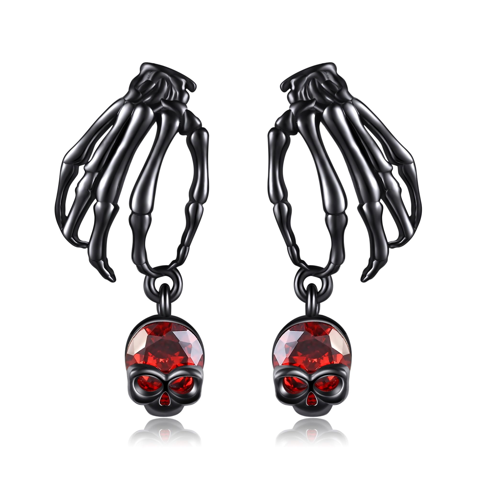 925 Sterling Silver Black Skeleton Hand Stud Earrings - Hypoallergenic Gothic Jewelry for Women & Men - Perfect for Halloween Parties, Goth Fashion, and Dark Aesthetic Outfits