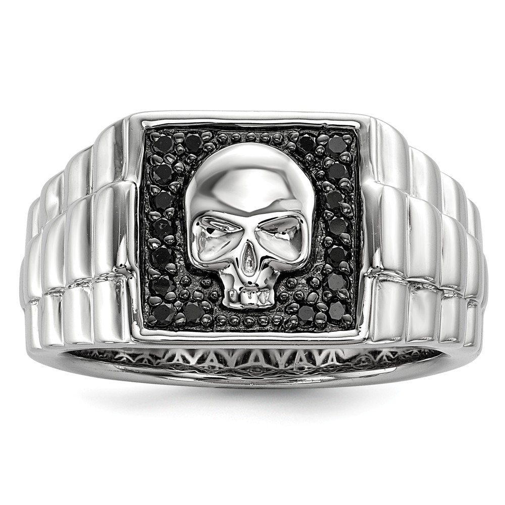 925 Sterling Silver Black Diamond Skull Ring for Men - 1/5ct Square Gothic Punk Jewelry - Perfect for Halloween, Gothic Fashion & Alternative Style
