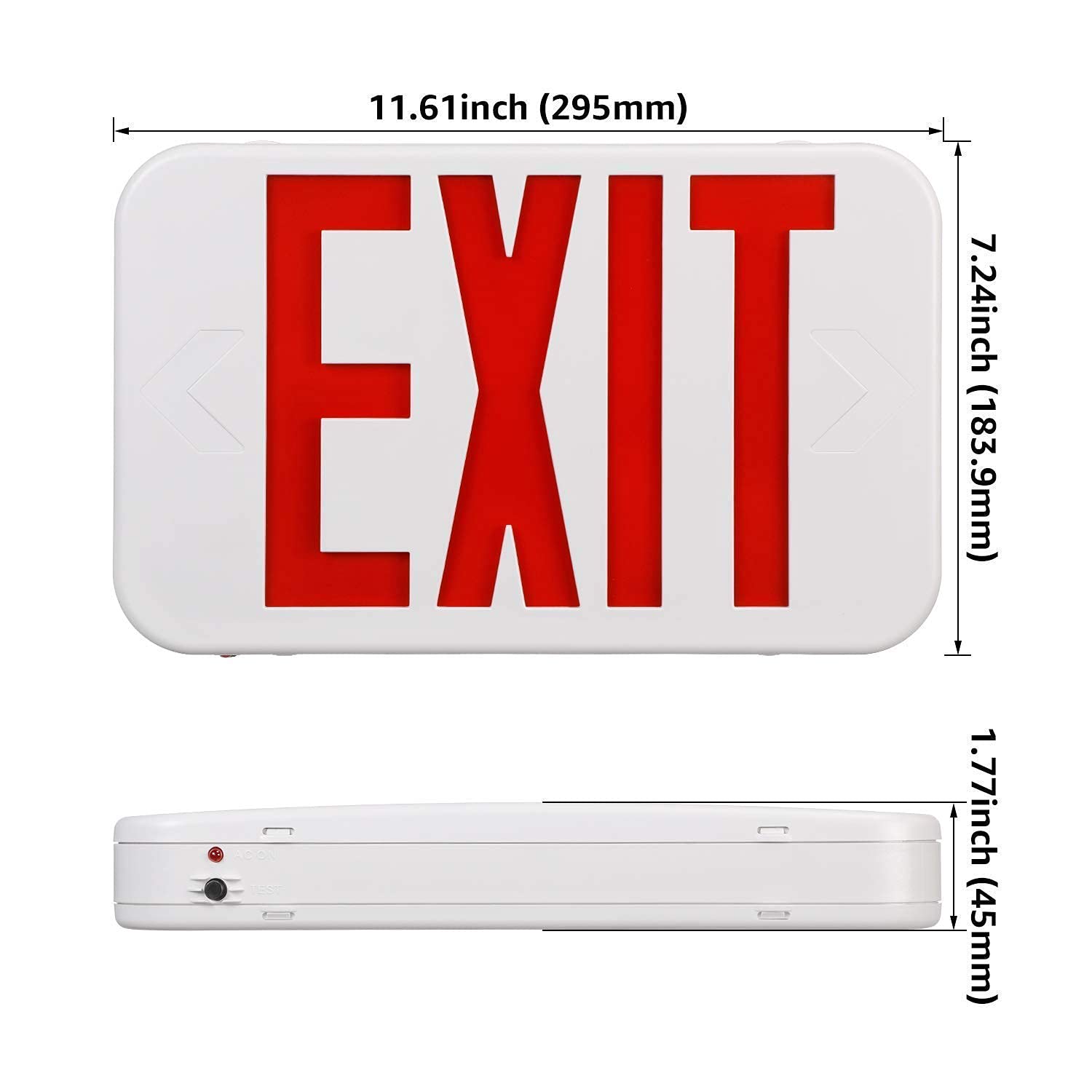 TORCHSTAR 2-Pack UL Listed LED Emergency Light Bundle - Square LED Exit Sign with Red Light, Dual Head & Single/Double Face for Commercial Buildings, Warehouses, and Office Safety Evacuation