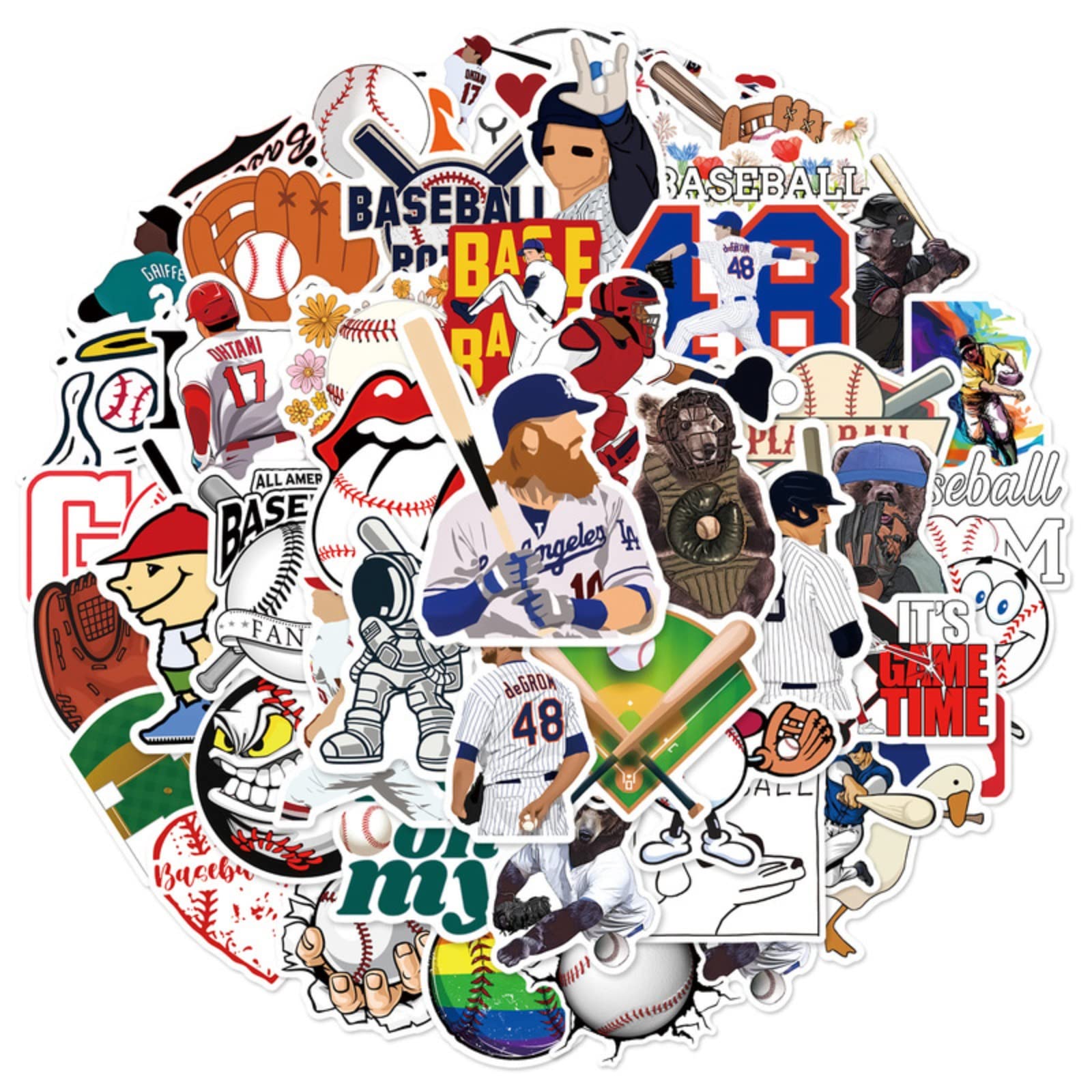 50 Pack Graffiti Baseball Stickers - Waterproof Vinyl Decals for Laptops, Skateboards, Motorcycles, Helmets & More - Perfect for DIY Customization & Urban Street Style Decor