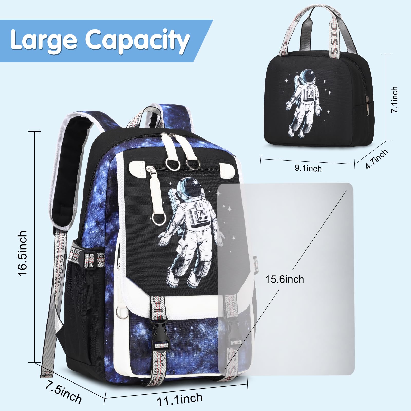 Bevalsa Boys Backpack for School - Durable Bookbag for Kids, Teens, Elementary & Middle School Students (Astronaut Design) - Perfect for Daily Use, Travel & Outdoor Adventures
