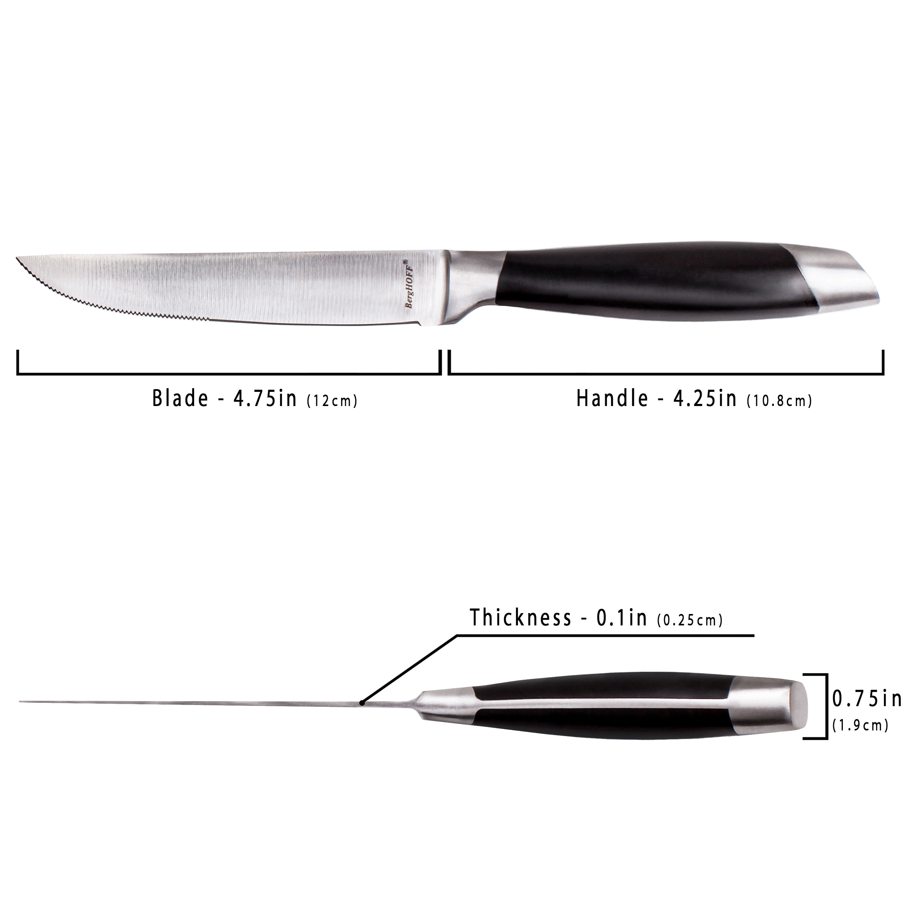 BergHOFF Essentials Geminis 4.75-Inch Stainless Steel Steak Knives - Set of 6 Sharp Serrated Blades for Steak, Meat & Fine Dining - Dishwasher Safe & Durable Kitchen Cutlery