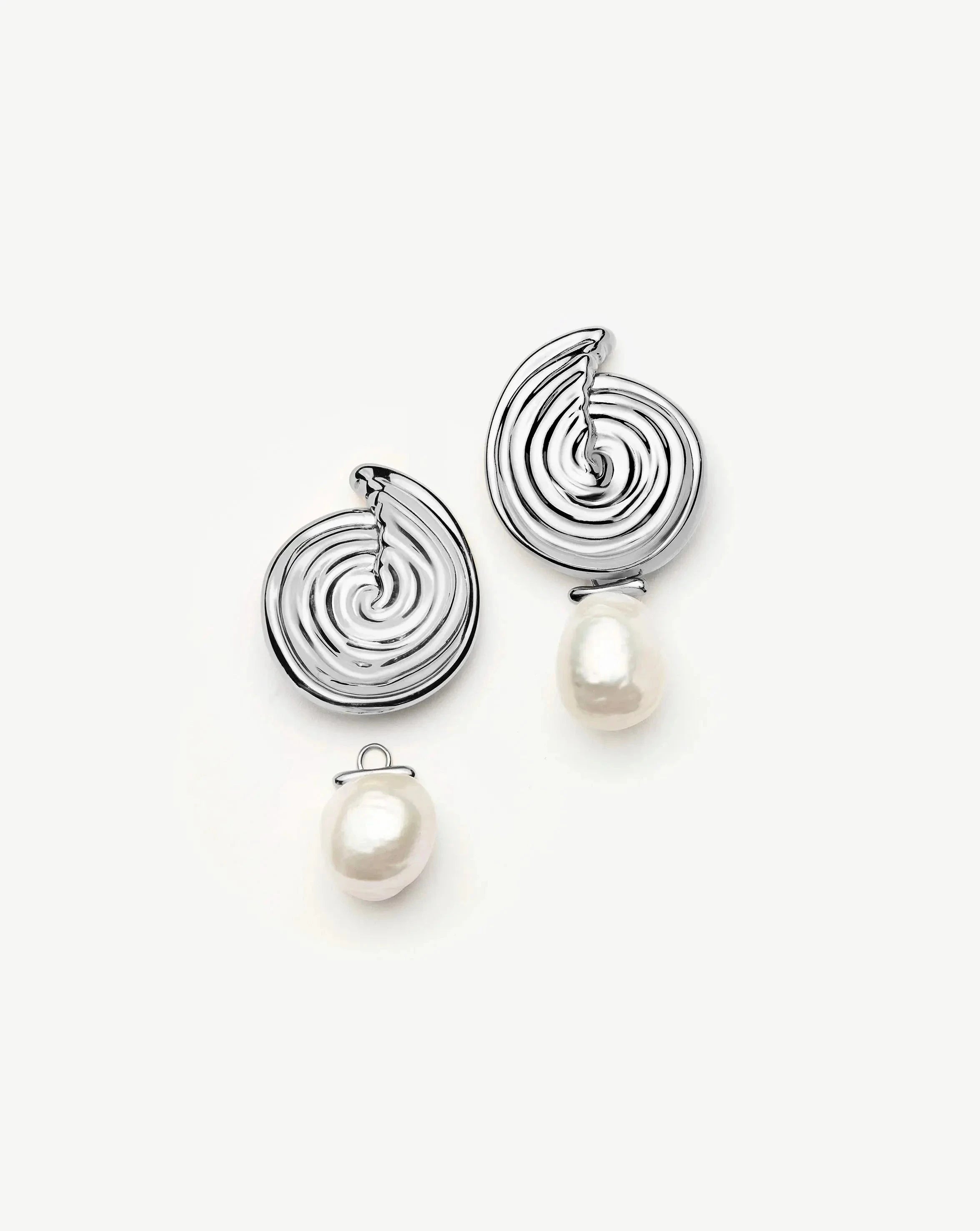 Elegant Spiral Detachable Pearl Drop Earrings for Women - Silver Plated Dangle Earrings - Perfect for Weddings, Parties & Special Occasions