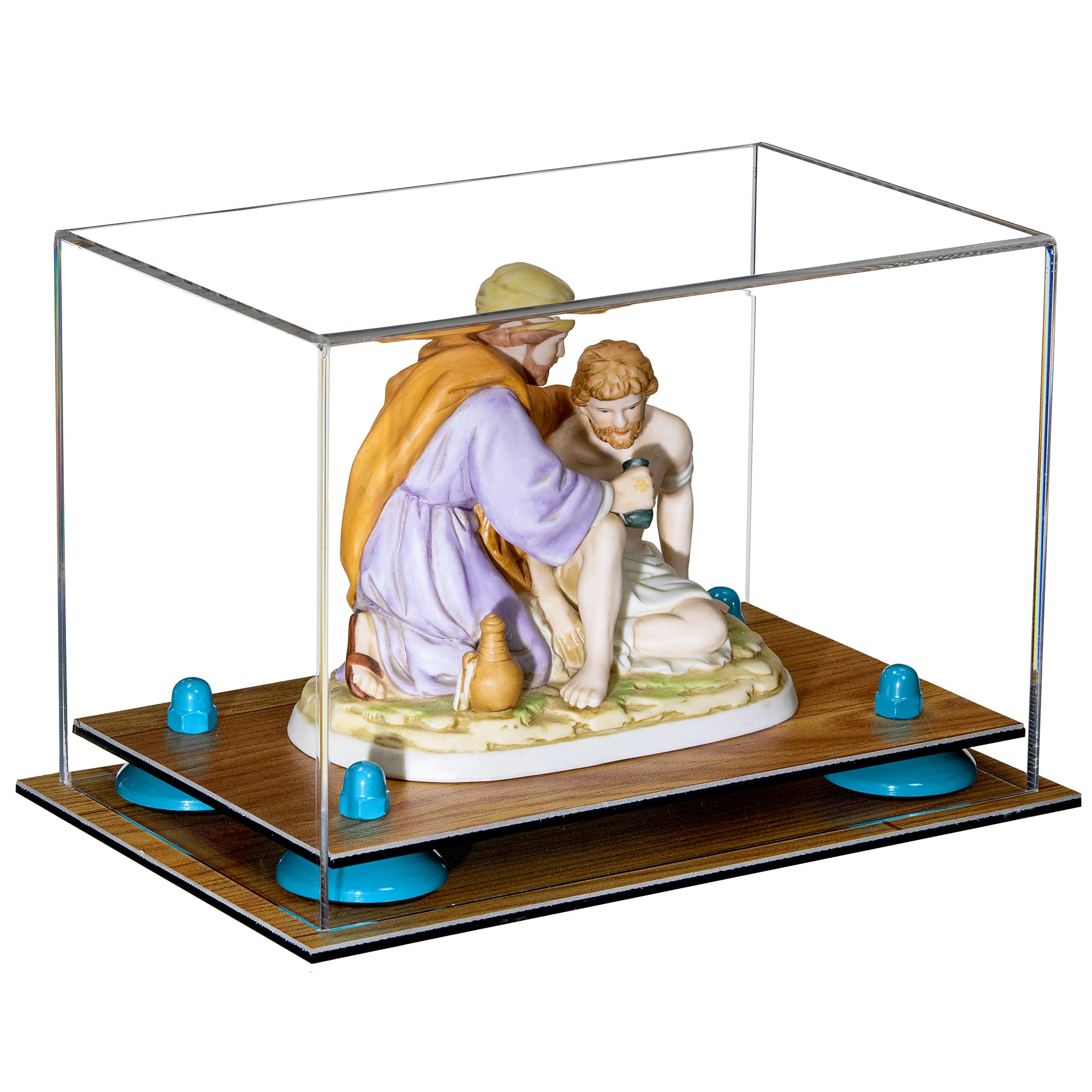 Clear Acrylic Display Case with Light Blue Risers & Wood Base - 9.5