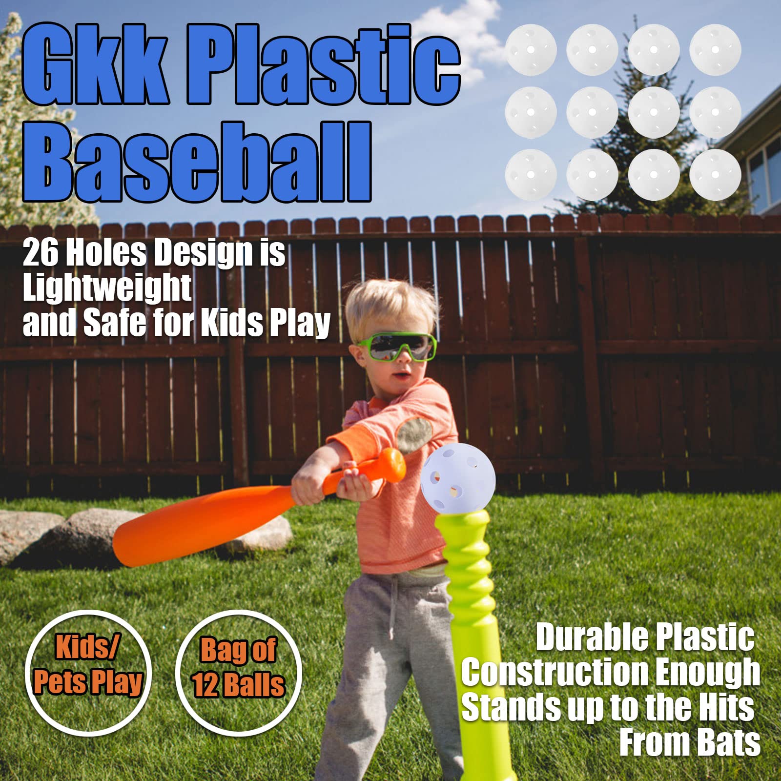 GKK 12 Pack Plastic Baseballs - 9 Inch Soft Practice Training Balls for Hitting, Batting & Pickleball | Lightweight Indoor/Outdoor Use for Kids, Backyard Games & Baseball Drills