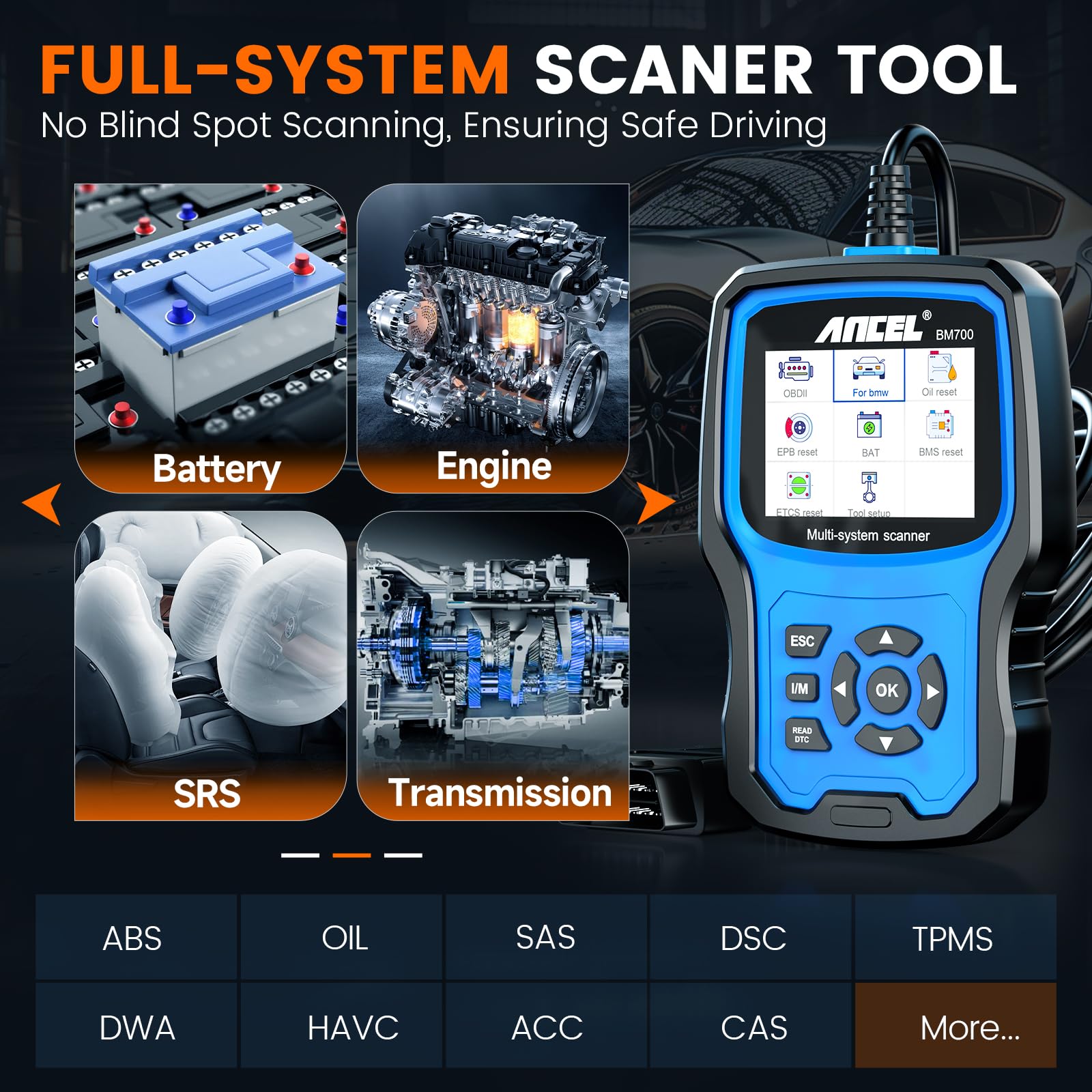 ANCEL BST200 12V Car Battery Tester & ANCEL BM700 BMW OBD2 Scanner Diagnostic Tool - Perfect for Vehicle Maintenance, Auto Repair Shops & DIY Car Diagnostics