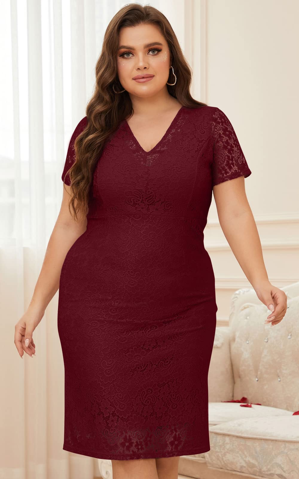 Plus Size Sexy Summer Bodycon Wrap Cocktail Lace Dress for Women - Perfect for Evening Parties, Date Nights & Special Occasions