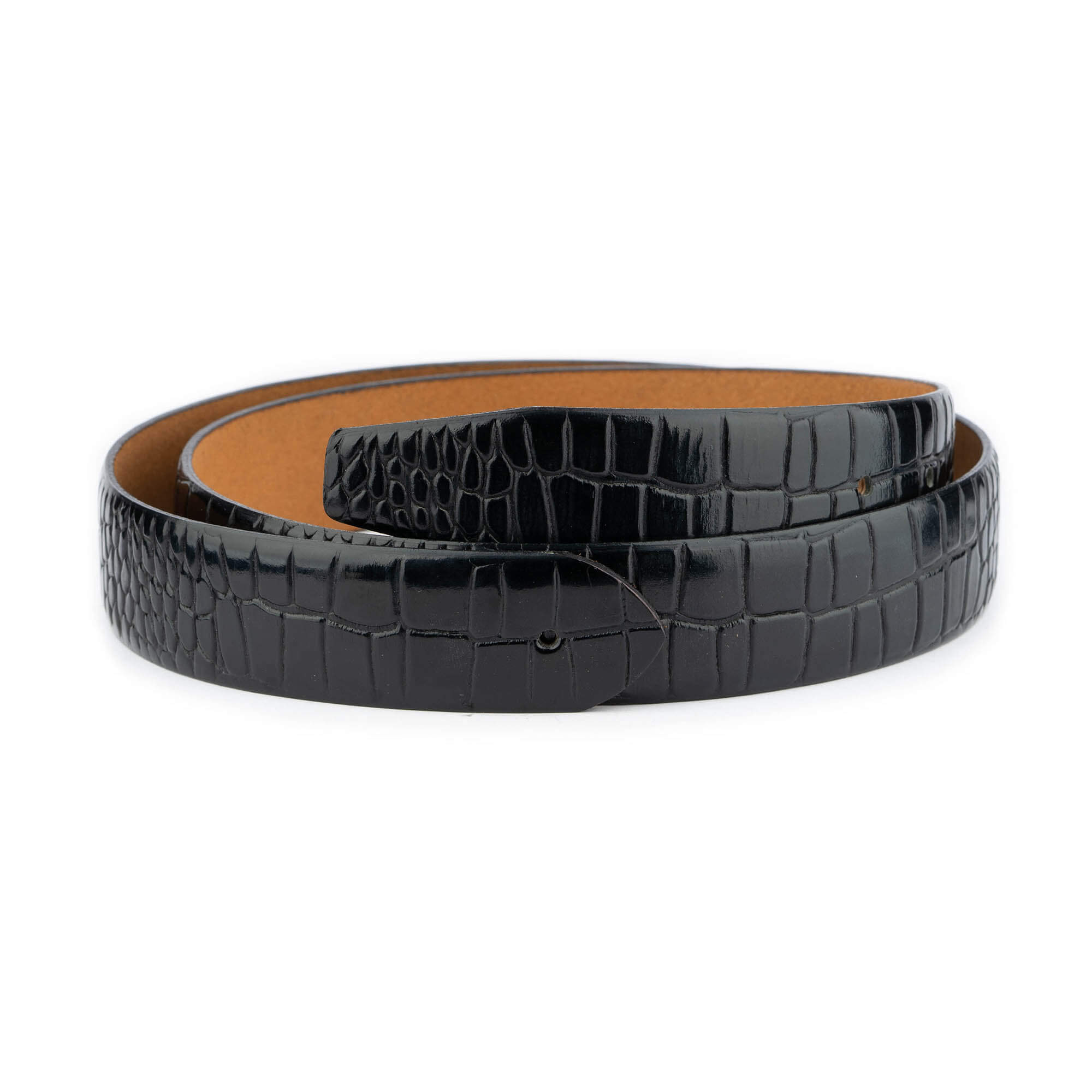 Men's Black Crocodile Embossed Leather Belt Strap - Replacement Strap for Cartier Buckles | Perfect for Formal Wear, Business Attire & Luxury Fashion Accessories