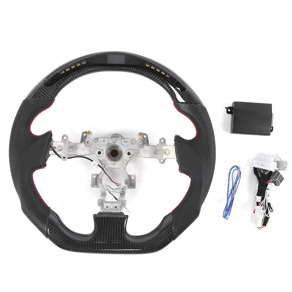 KIMISS Carbon Fiber Perforated Nappa Leather LED Steering Wheel - Compatible with Nissan GT-R R35 2009-2016 Models | Racing & Performance Driving Enhancement