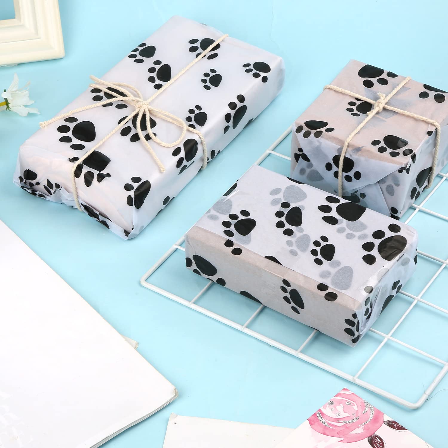 30pcs Cute Dog Paw Tissue Paper Sheets, 20x14in Bulk Tissue Paper for Gift Wrapping, Christmas, Wedding, Birthday Party Decorations - Perfect for DIY Crafts, Arts & Party Supplies (White Background) - Great for Pet Lovers, Gift Packaging & Home Decor