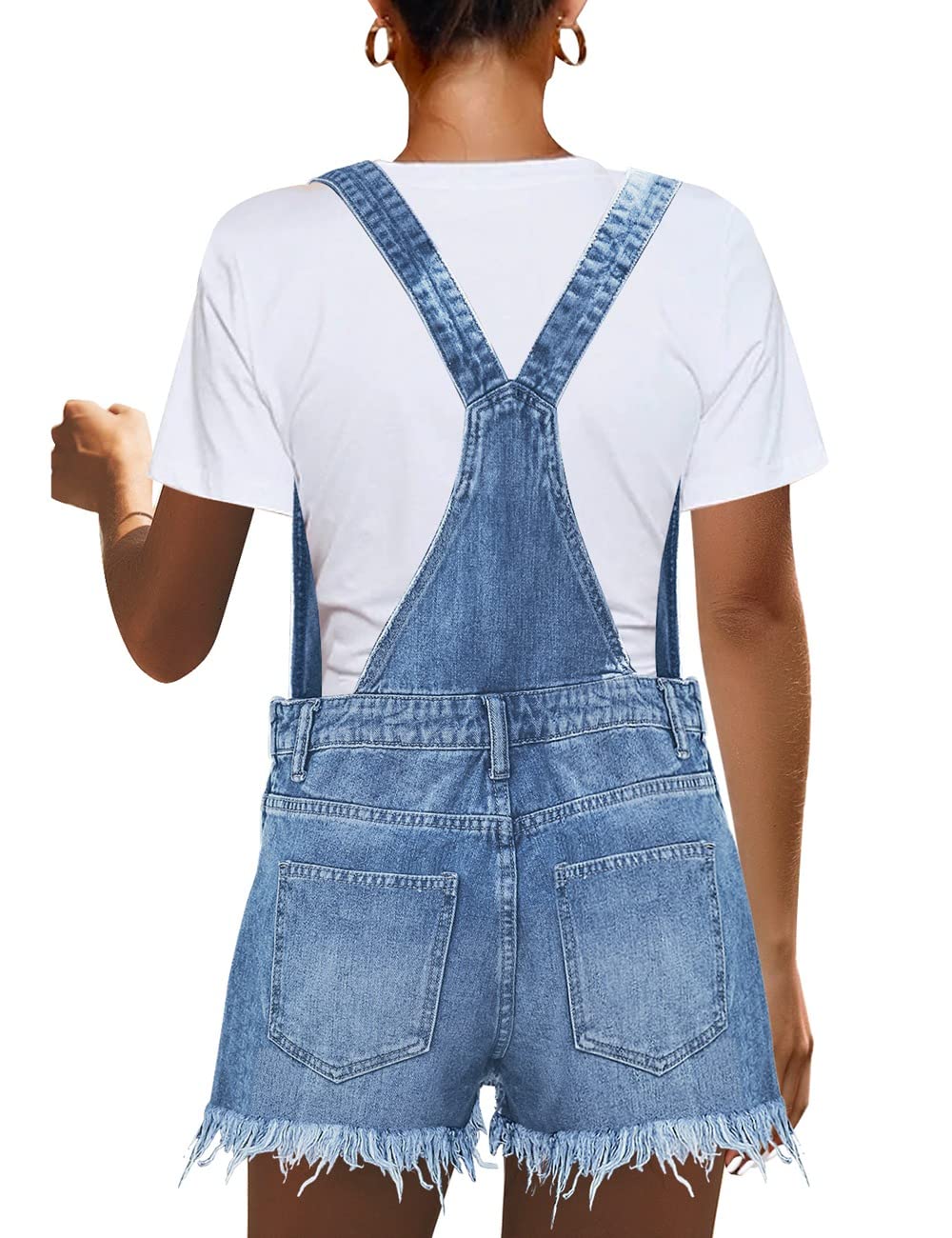 Luvamia Women's Ripped Denim Overalls - Adjustable Bib Shorts Romper Jumpsuit for Summer Casual Outfits & Music Festivals