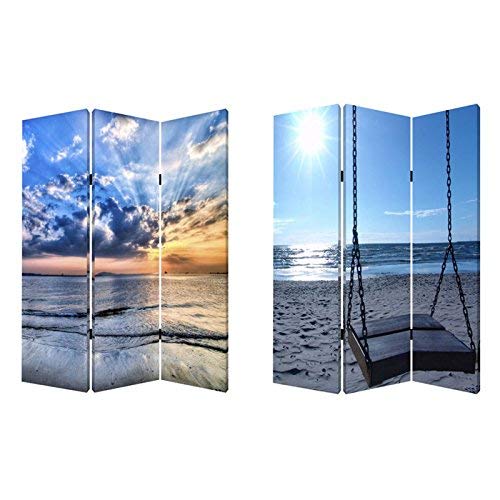 Screen Gems Seaside Serenity Room Divider - 3 Panel Folding Privacy Screen for Home & Office - Perfect for Bedroom, Living Room, and Beach House Decor