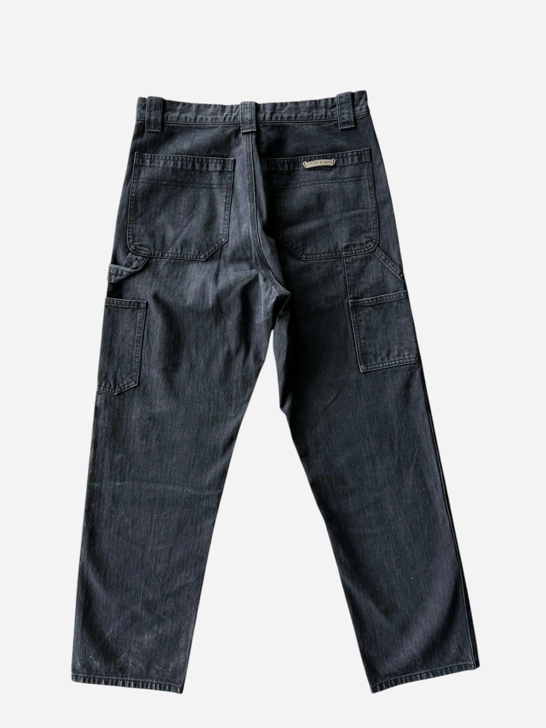 Chrome Hearts Black Herringbone Carpenter Pants for Men - Stylish Gothic Workwear Jeans for Streetwear & Urban Fashion