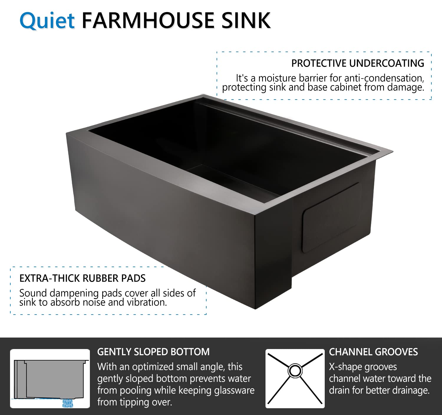 30 Inch Black Undermount Farmhouse Kitchen Sink - 16 Gauge Stainless Steel Apron Front Sink with Accessories (30