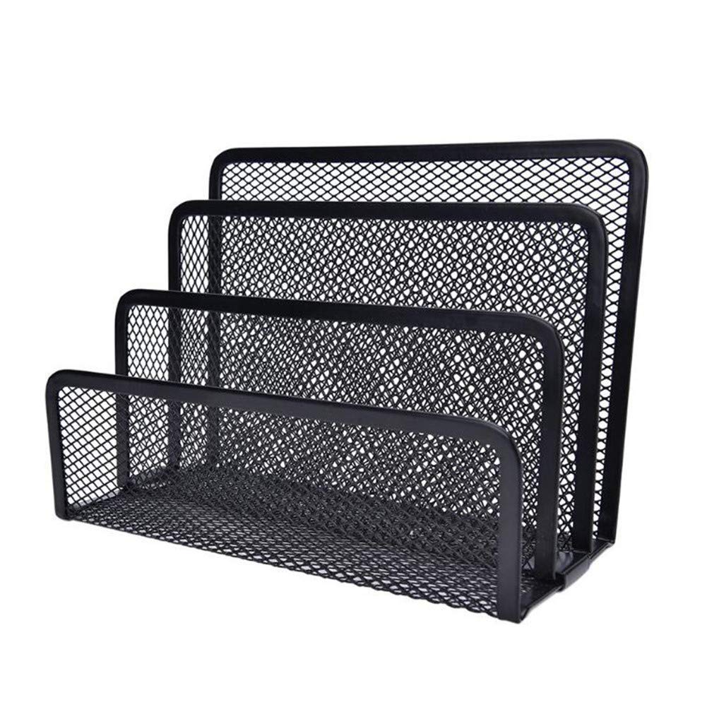 VALINK 4-Cell Black Metal Mesh Desk Organizer - Letter Sorter, Mail Tray & File Organizer for Office & Home - Perfect for Books, Pens, Pencils, Rulers & Stationery Storage - Ideal Workspace & Study Organization Solution