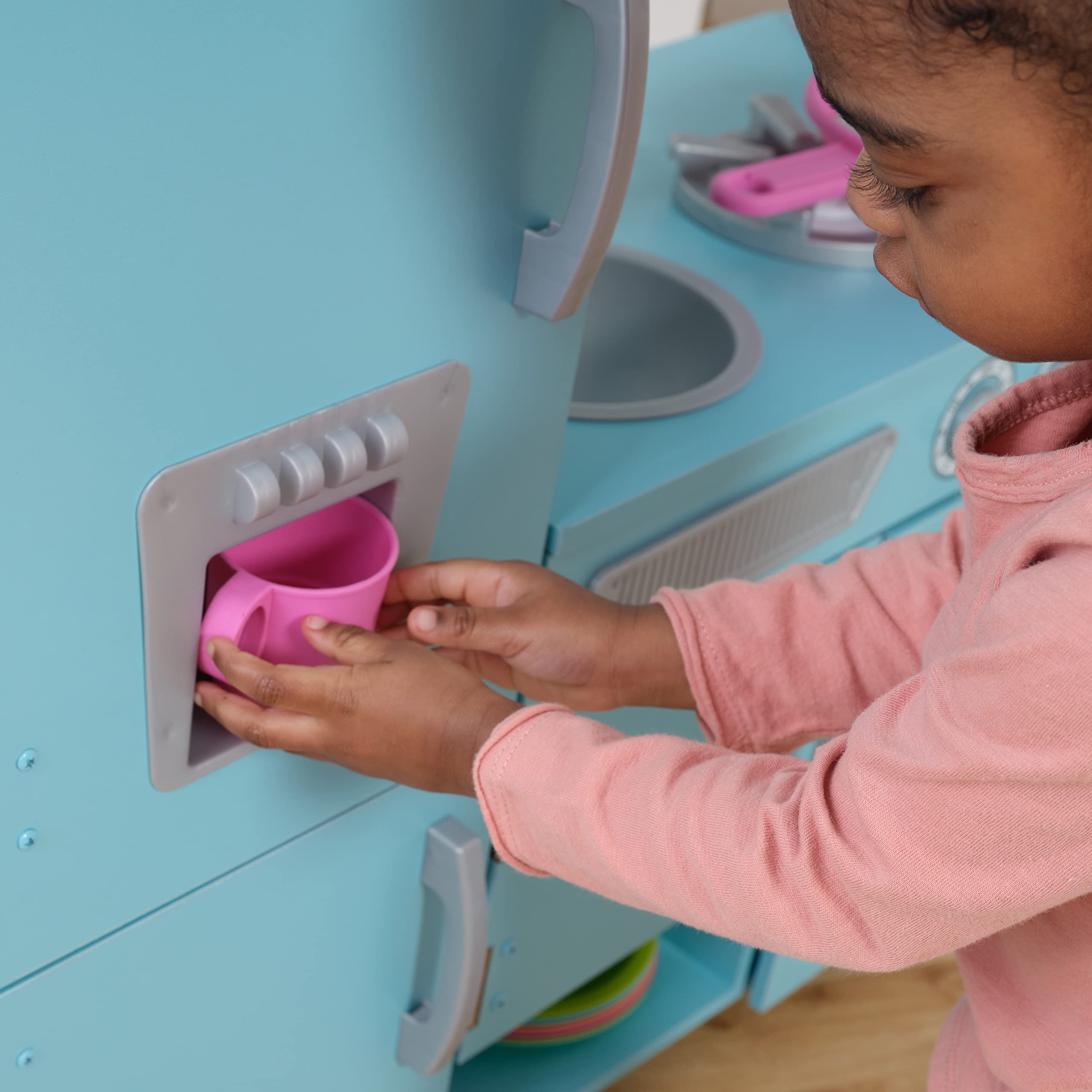 KidKraft Vintage Wooden Play Kitchen Toy for Kids - Blue Pretend Kitchen with Ice Maker & Play Phone | Perfect for Pretend Play, Role-Playing & Early Childhood Development
