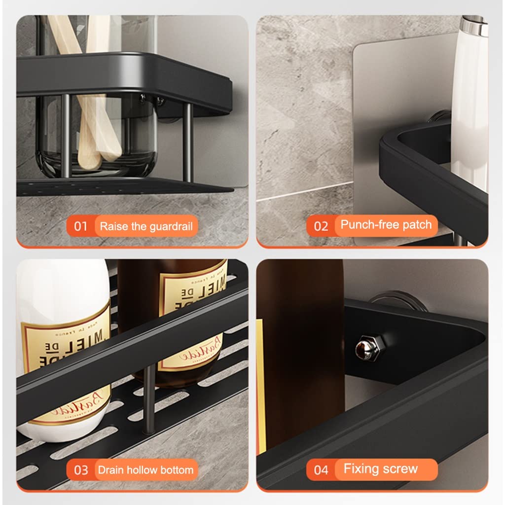 Sturdy Wall-Mounted Bathroom Shelf - 30kg Load Capacity Shower Organizer & Cosmetic Storage Rack for Kitchen & Bathroom (Black, 30cm) - Perfect for Small Space Organization in Showers, Vanities & Compact Kitchens