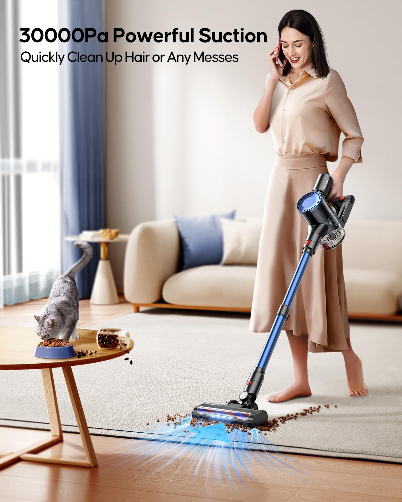 400W Cordless Vacuum Cleaner - 30Kpa Powerful Suction for Hard Floors & Carpets | Pet Hair Cleaning | Home & Car Use (N10)