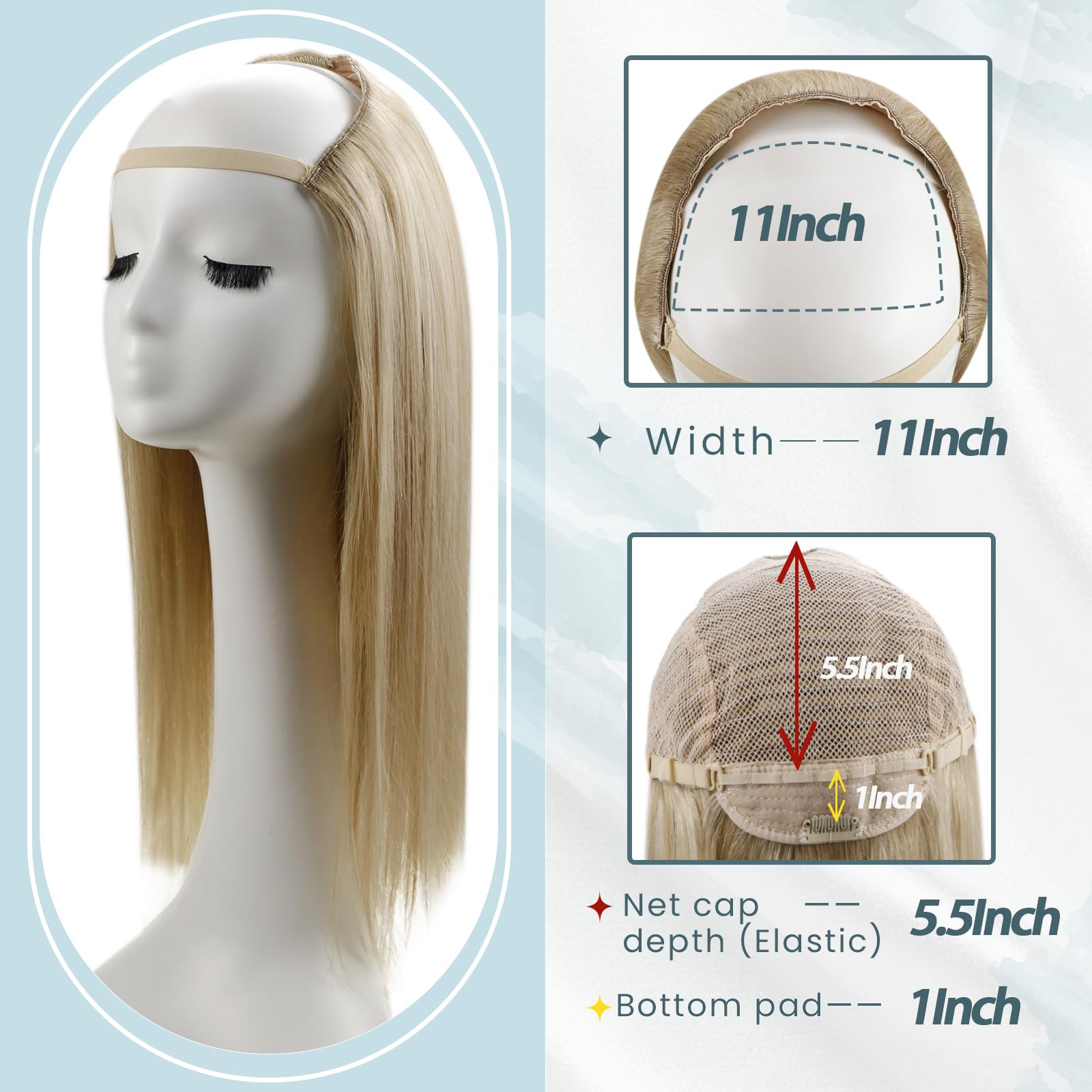 RUANTURE 20 Inch U Part Wig - 100% Real Human Hair Blonde Wig with 150% Density, Remy Hair, 3/4 Head Half Wig in Straight Dark Blonde & Light Blonde Highlights - Perfect for Daily Wear, Parties, and Special Occasions
