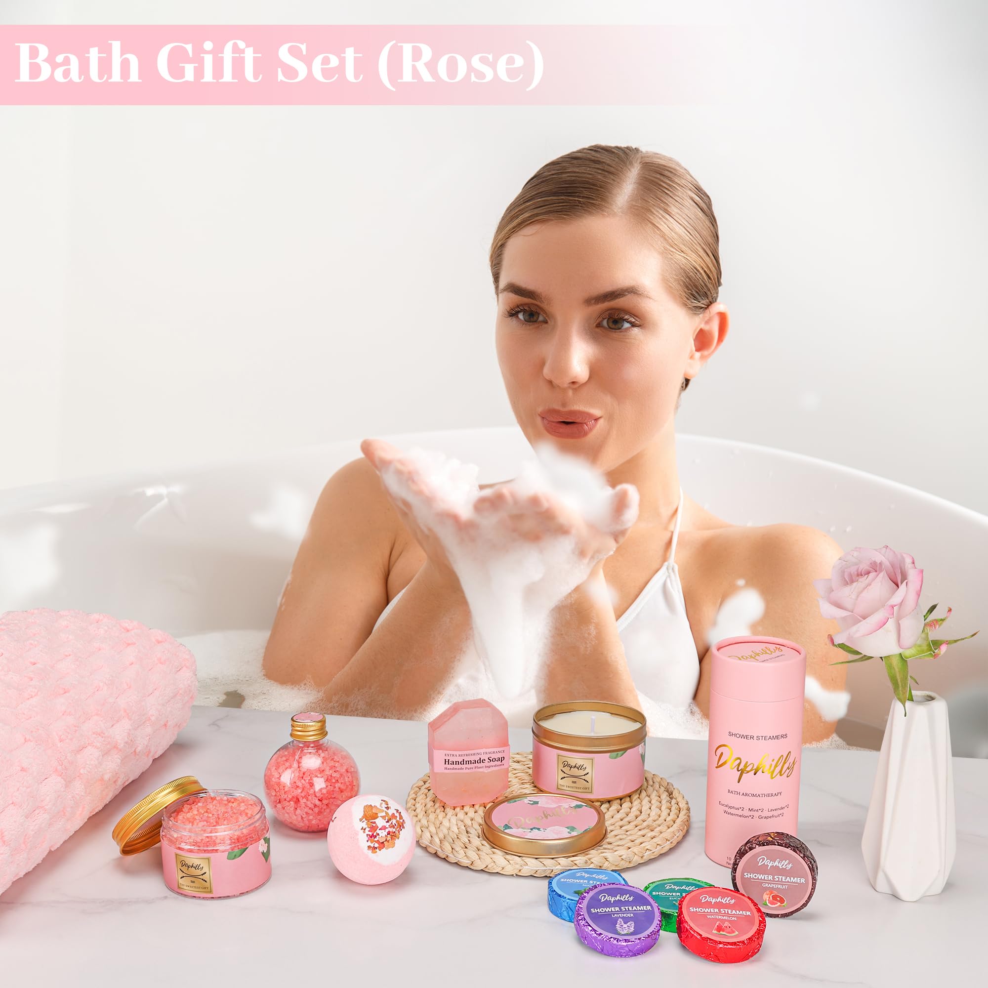 Relaxing Rose Spa Gift Basket for Women - Self Care Kit with Birthday, Get Well Soon & Christmas Gifts - Perfect Spa Day Present for Mom, Wife, Sister or Girlfriend | Ideal for Home Relaxation, Stress Relief & Pampering Sessions