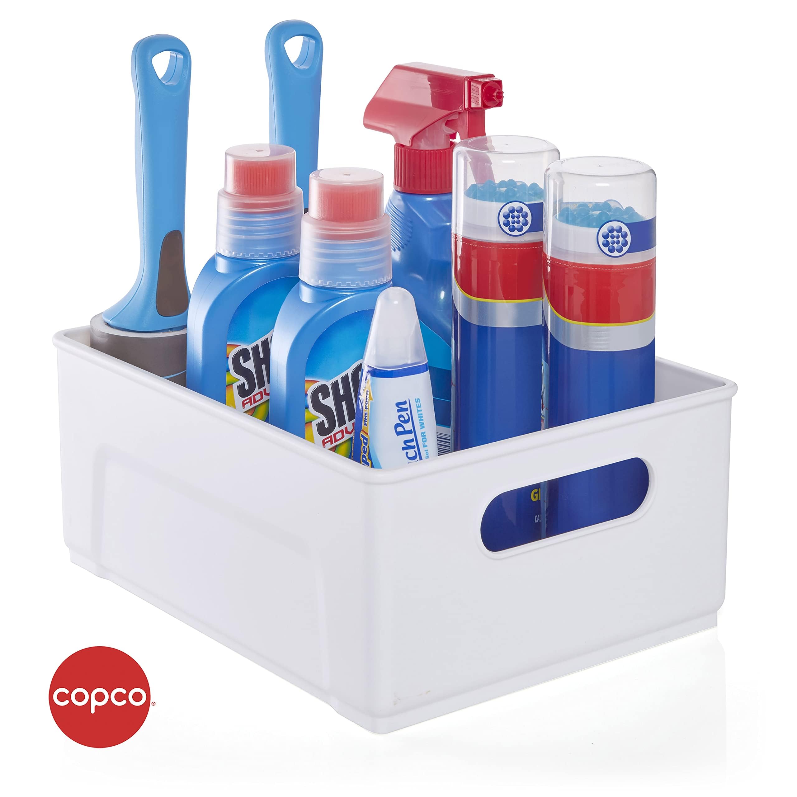 Copco 10-Inch White Cabinet Storage Bin with Built-In Handles & Non-Slip Base - Perfect for Organizing Kitchen, Pantry, Closet & Bathroom - Great for Storing Spices, Snacks, Toiletries & Tall Items - Space-Saving Home Organization Solution