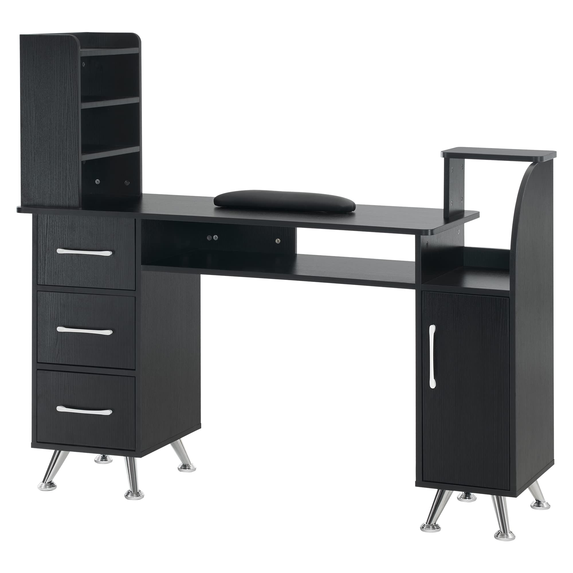 Professional Barber & Salon Manicure Table Makeup Dressing Station with Wrist Cushion - Beauty Workstation Nail Desk with Storage for Salon & Home Use (Black) - Perfect for Nail Technicians, Barbers & Makeup Artists
