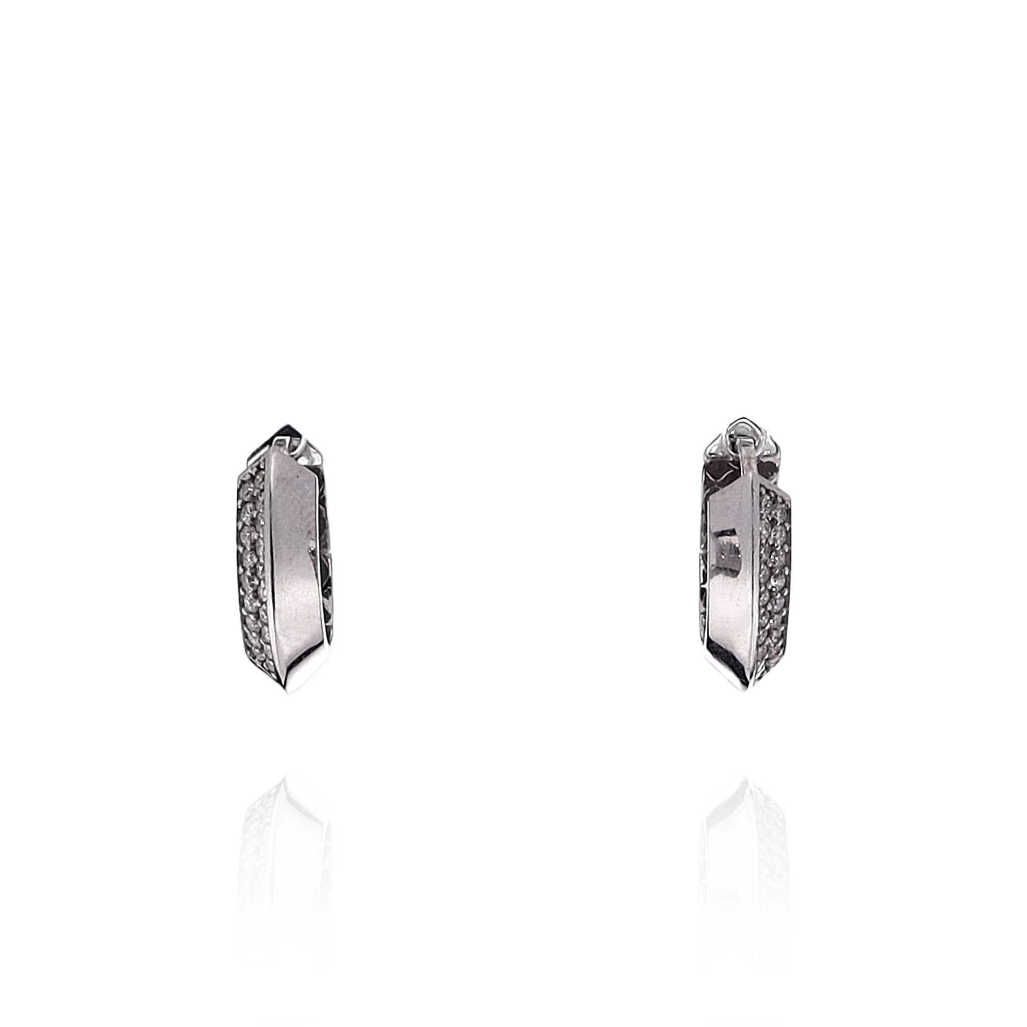 14K White Gold Knife Edge Pave Diamond Hoop Earrings for Women - Elegant Dainty Everyday Jewelry for Gifts, Parties & Special Occasions
