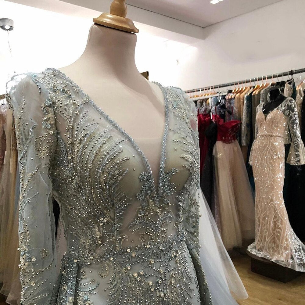 Serene Hill Muslim Pink Elegant Mermaid Overskirt Luxury Beaded Evening Dress Gown 2025 for Women - Perfect for Weddings, Prom, Gala & Formal Parties