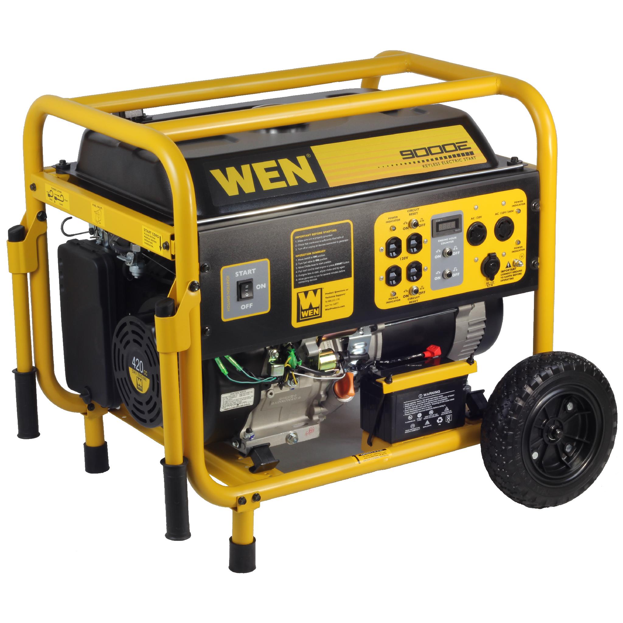 WEN 56877 9000-Watt Portable Generator with Electric Start & Wheel Kit - CARB Compliant for Home Backup, Camping & Emergency Power