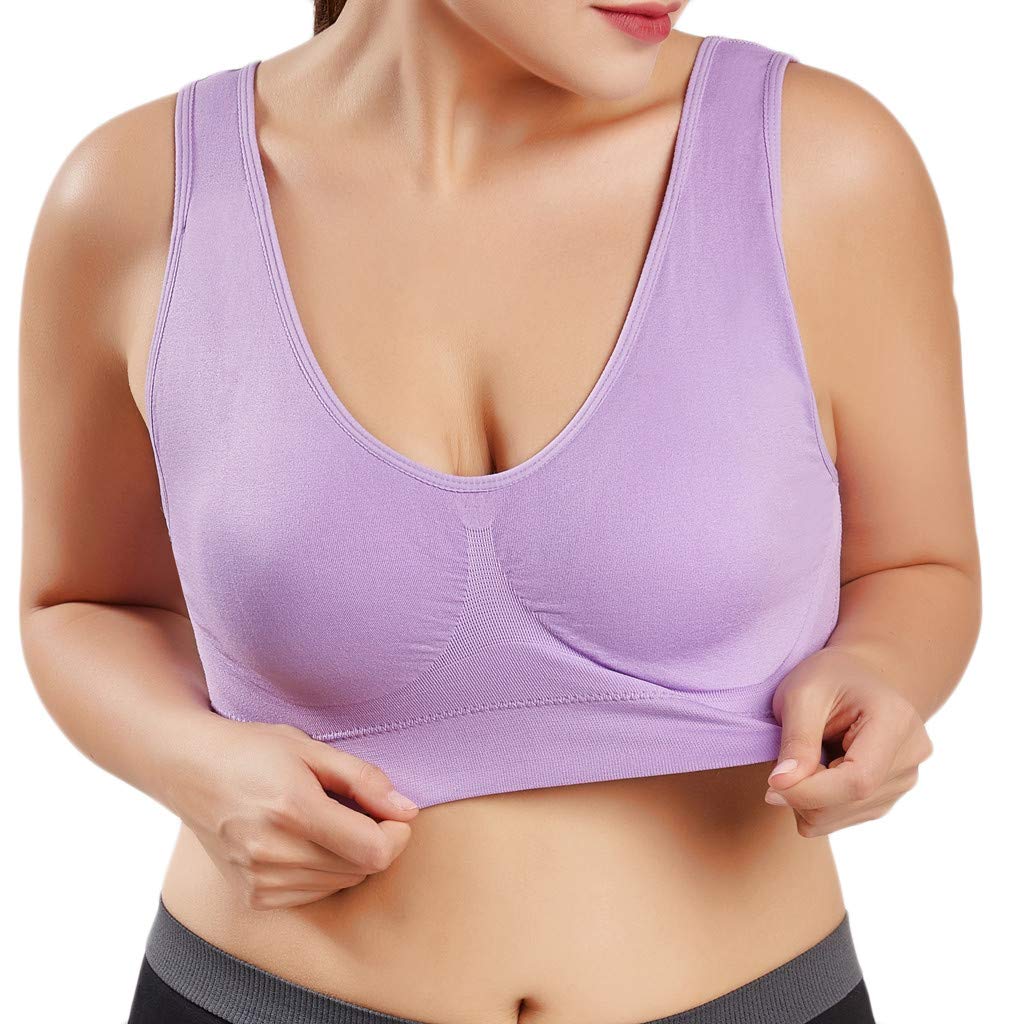 Qvkarw Plus Size Sports Bra - Ultra-Thin Full Cup Workout Top for Women | Gym & Yoga (Purple, XXL)