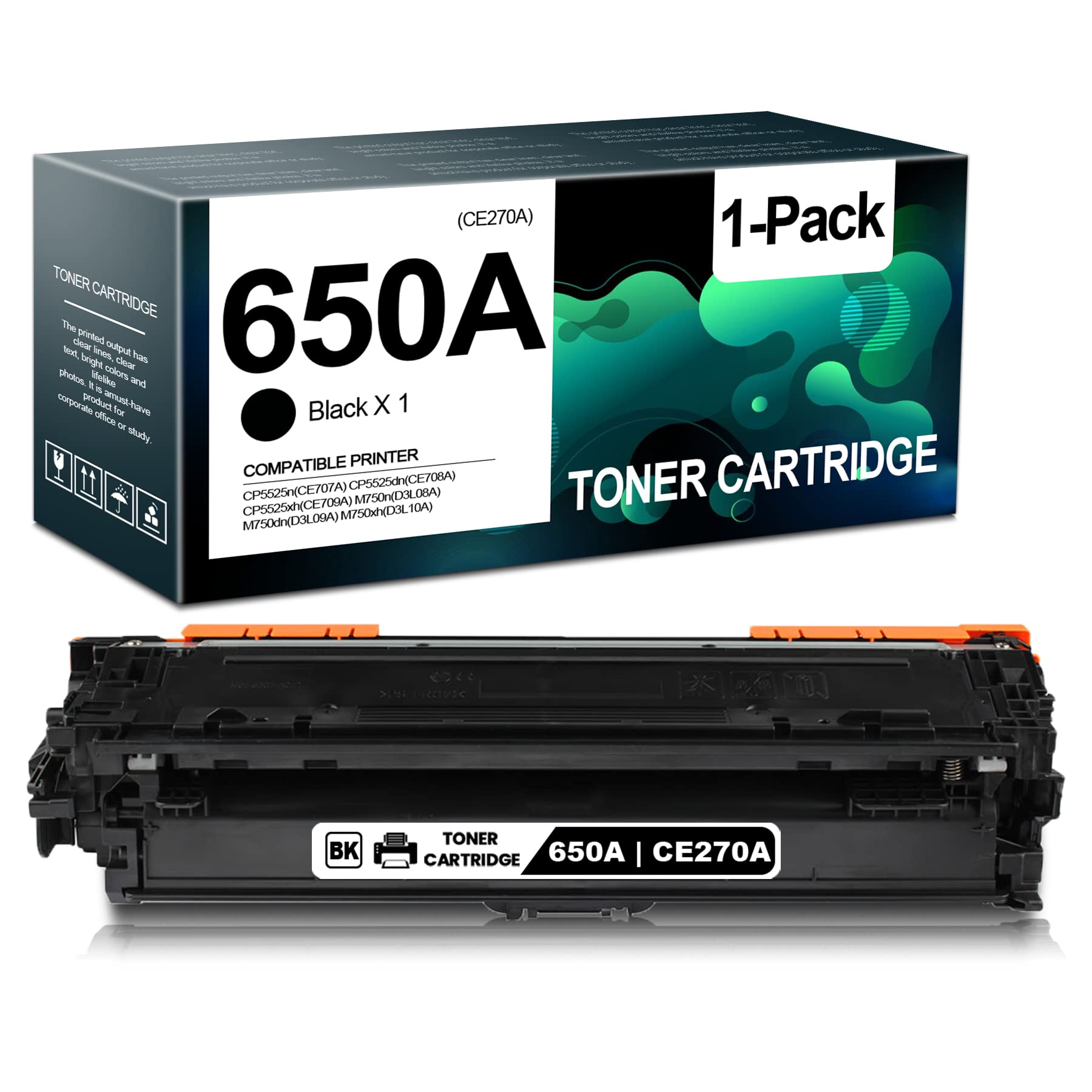 High-Quality 650A | CE270A Compatible Black Toner Cartridge Replacement for HP CP5525n (CE707A), CP5525dn (CE708A), CP5525xh (CE709A), M750n (D3L08A), M750dn (D3L09A), M750xh (D3L10A) Printers - Perfect for Office, Home & Business Printing Needs