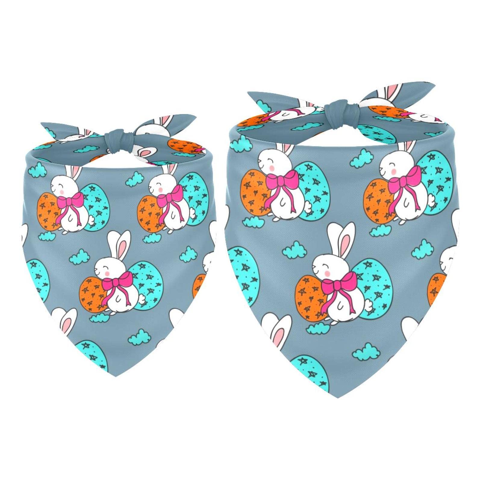 2 Pack Easter Bunny Dog Bandanas - Cute Rabbit Pattern Pet Bibs & Scarves for Small Medium Large Dogs, Puppies & Cats - Washable & Durable Pet Accessories for Easter, Spring & Daily Wear