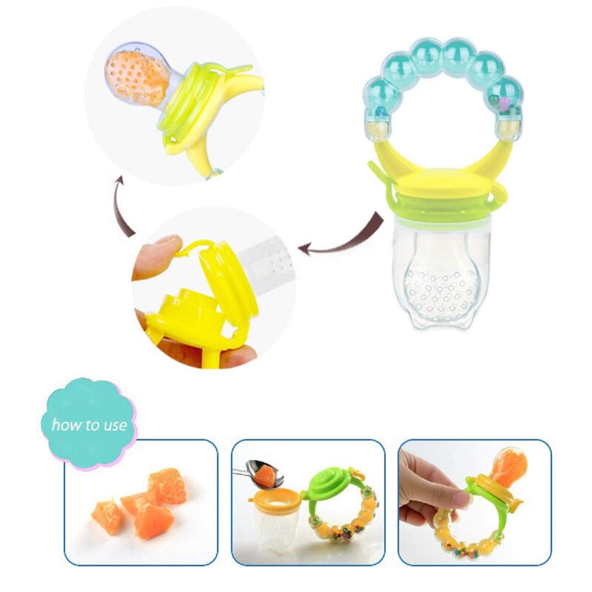 SYGA Fresh Food Nibbler - Baby Fruit Feeder Pacifier with Soft Silicone Mesh for Teething Infants (Cyan) | Safe & Easy Way to Introduce Solids, Perfect for On-the-Go Feeding & Soothing Sore Gums