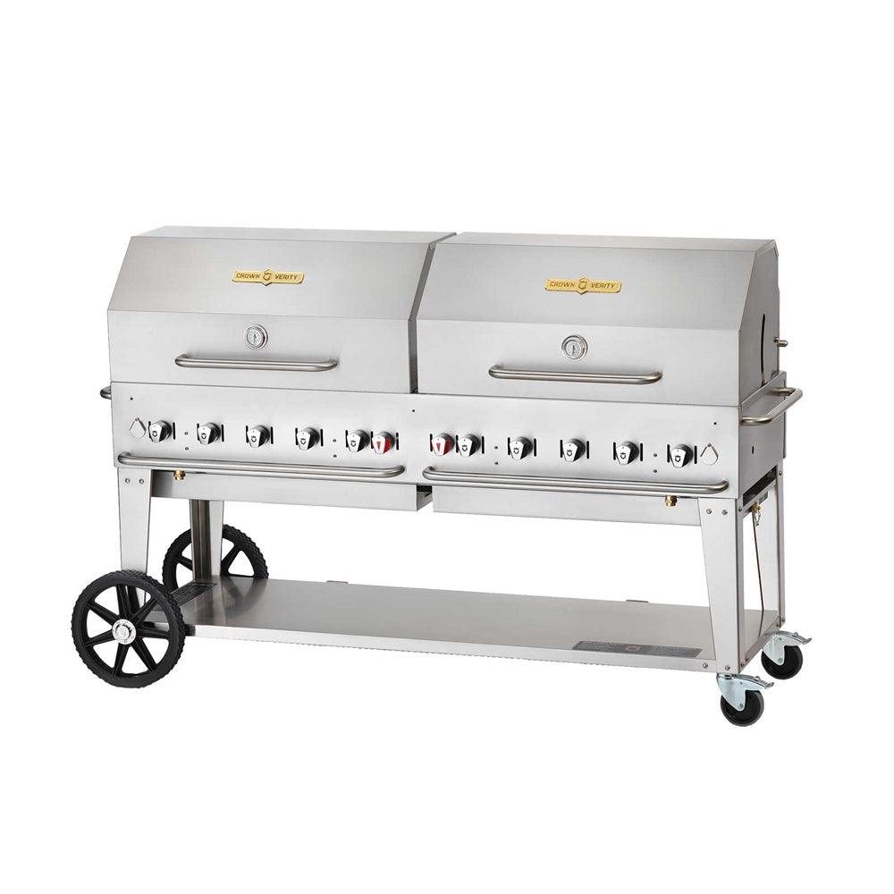 Crown Verity CV MCB 72RDP NG 72-Inch Mobile BBQ Grill with Roll Dome Package - Natural Gas Outdoor Cooking for Backyard, Catering & Commercial Use