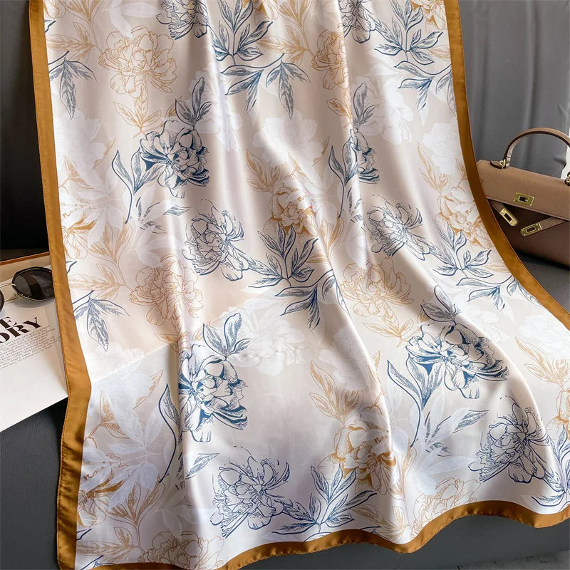 180x90cm Elegant Printed Large Silk Scarf for Women - Soft Sun Protection Shawl, Hijab, Bandana, Foulard - Perfect for Outdoor Activities, Beach, Travel and Fashion Accessories
