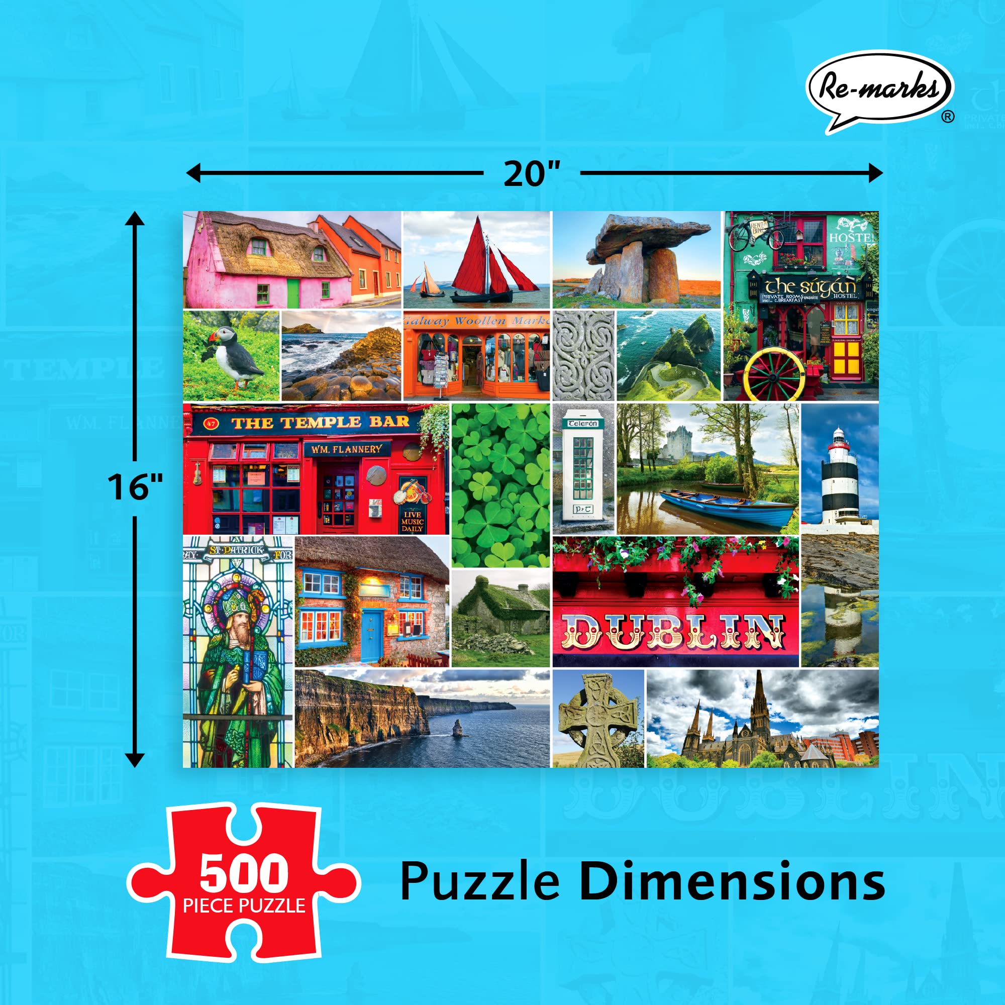 Re-marks Ireland 500-Piece Jigsaw Puzzle - Scenic Landscape Country Puzzle for Adults & Kids - Perfect for Family Game Night, Classroom Learning & Stress Relief