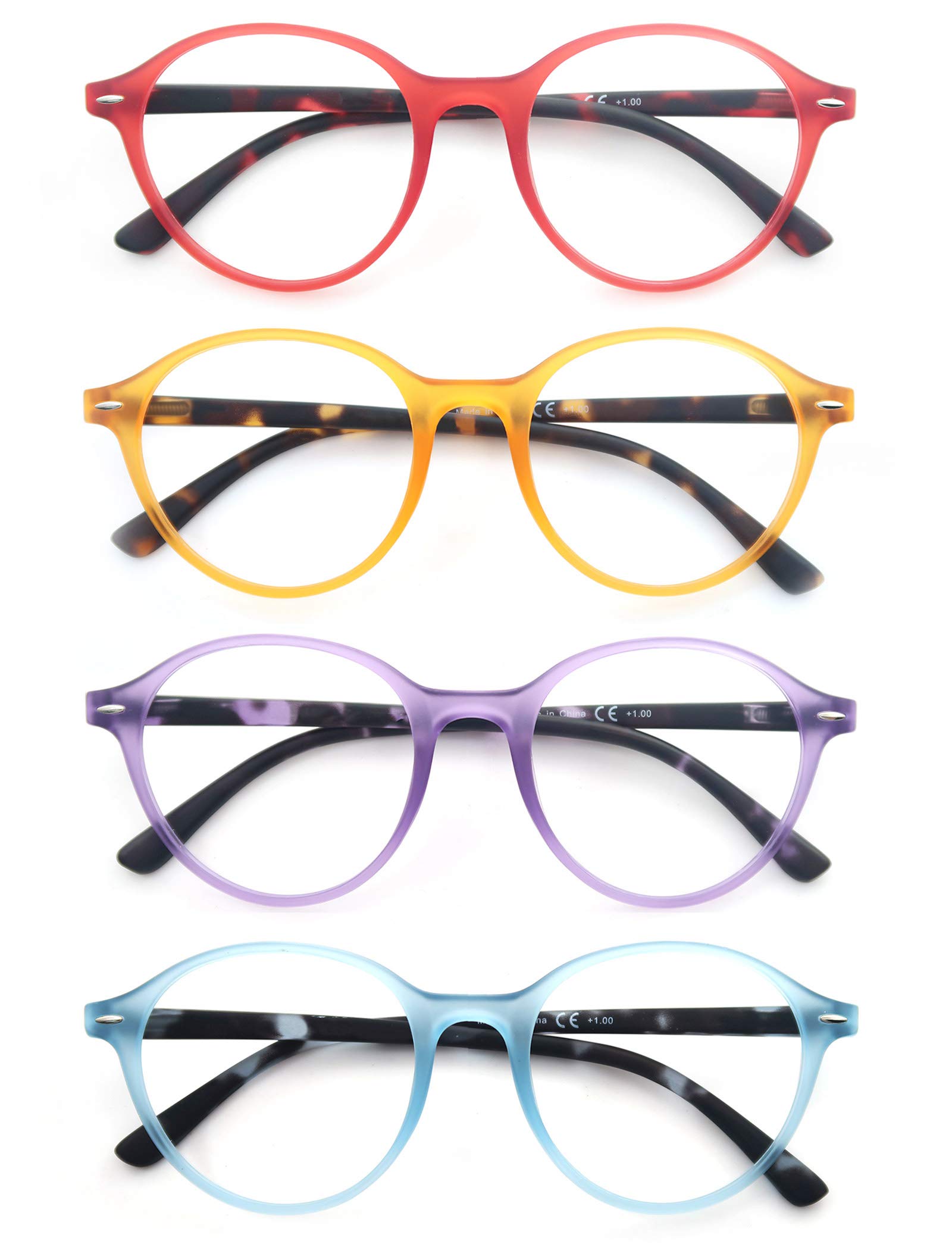 Stylish Women's Reading Glasses 4-Pack - Lightweight Comfortable Cheaters with Spring Hinges for Reading, Working & Daily Use