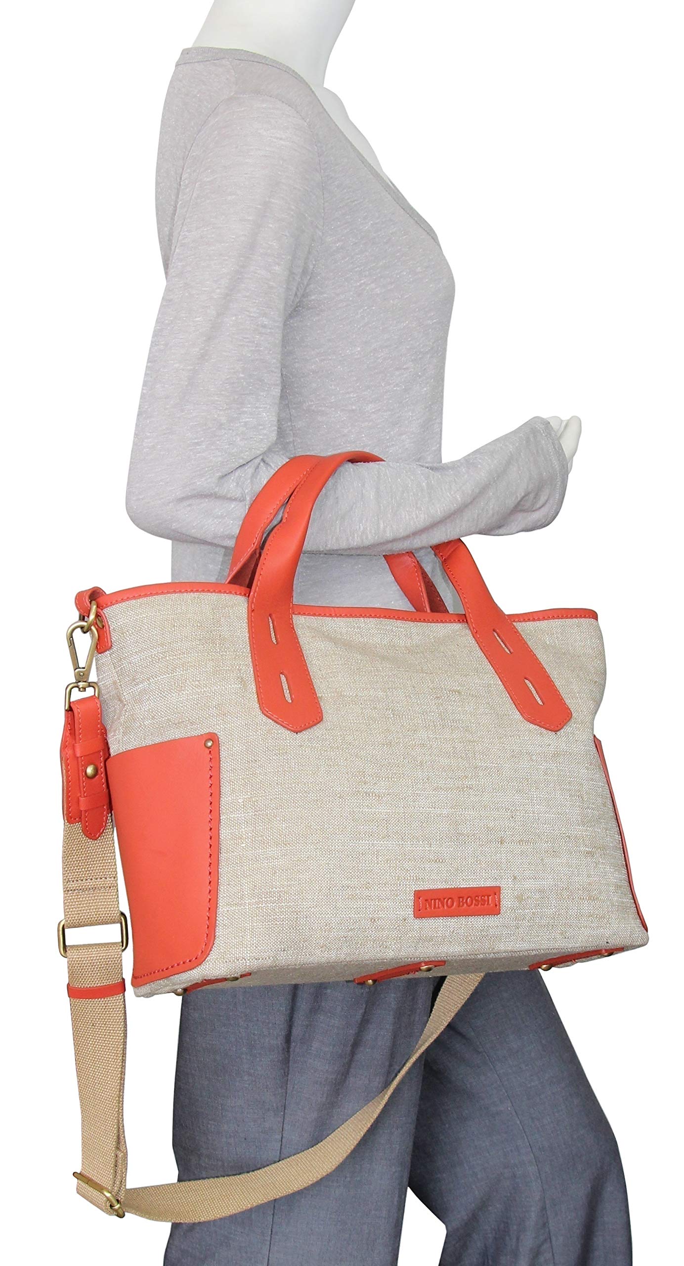 Delana Premium Linen & Leather Tote Bag for Women - Stylish Large Shoulder Bag for Work, Travel and Everyday Use