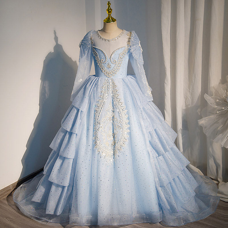 Elegant Beaded Princess Dress for Girls - Round Neck Party Gown - Perfect for Birthday, Wedding & Special Occasions
