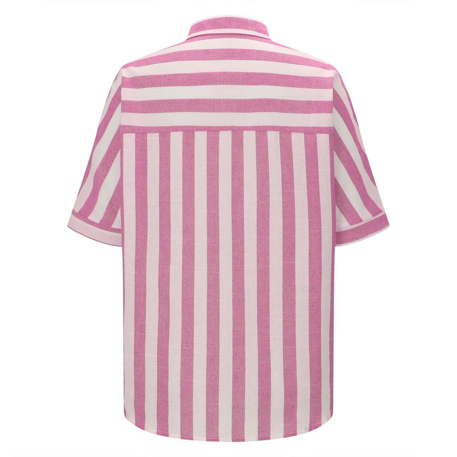 Women's Striped Linen Short Sleeve Button Down Shirt - Trendy V-Neck Casual Blouse & Loose Fit Work Top for Office, Summer Outings & Weekend Wear