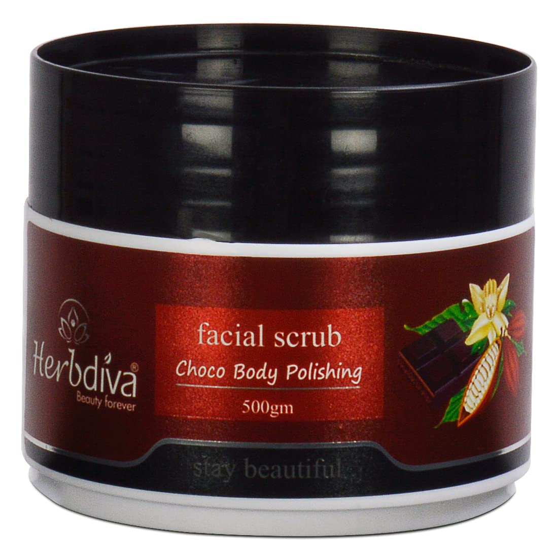 Herbdiva Choco Body Polishing Facial Scrub 500GM - Exfoliating Scrub for Tan Removal, Blackhead & Dirt Cleanser - Enriched with Sweet Almond Oil & Vitamin C for Soft, Smooth Skin - Perfect for Spa Day & At-Home Skincare Routine