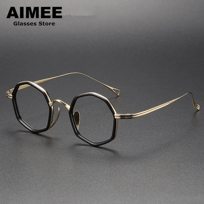 Stylish Unisex Full Rim Polygon Round Titanium Acetate Eyeglasses 80872 - Lightweight & Durable Frames for Work, Reading & Fashion