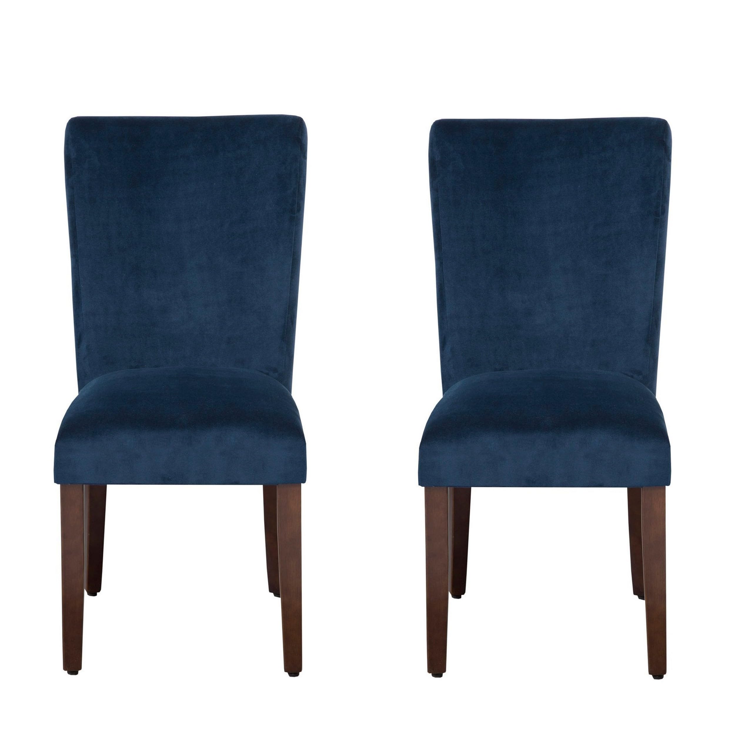 HomePop Parsons Classic Upholstered Accent Dining Chairs, Set of 2, Navy Velvet - Elegant Modern Kitchen & Dining Room Seating for Home Decor